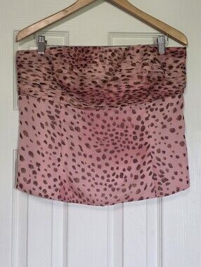 Dana Buchman Women's 100% Silk Pink Leopard Print Ruffled Strapless Blouse